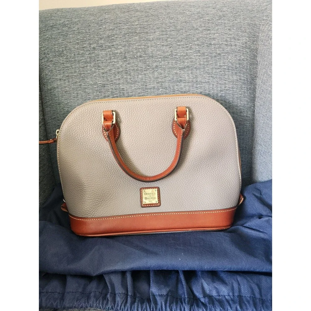 Dooney & Bourke Large Gray Pebbled Leather Domed Satchel Bag